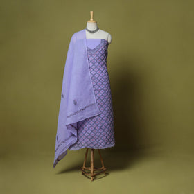 Purple - 3pc hand embroidery cotton lucknow chikankari