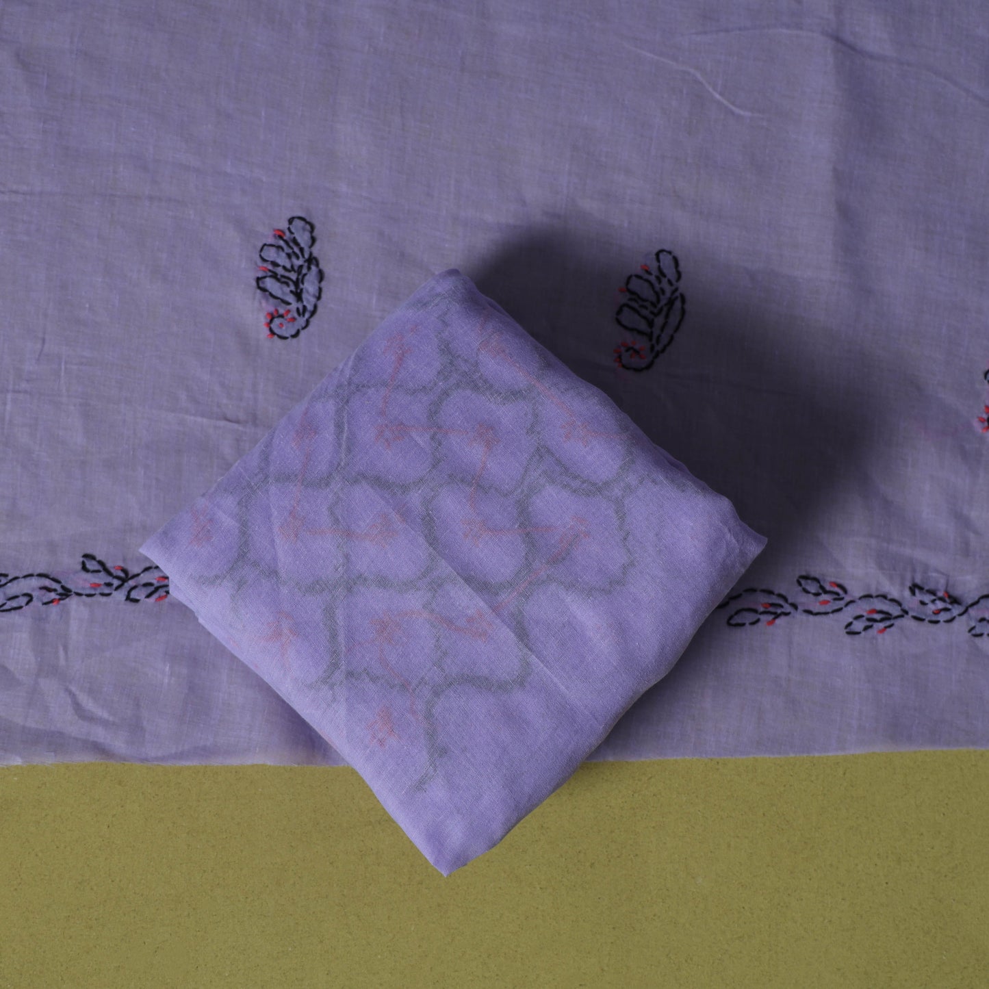 Purple - 3pc hand embroidery cotton lucknow chikankari