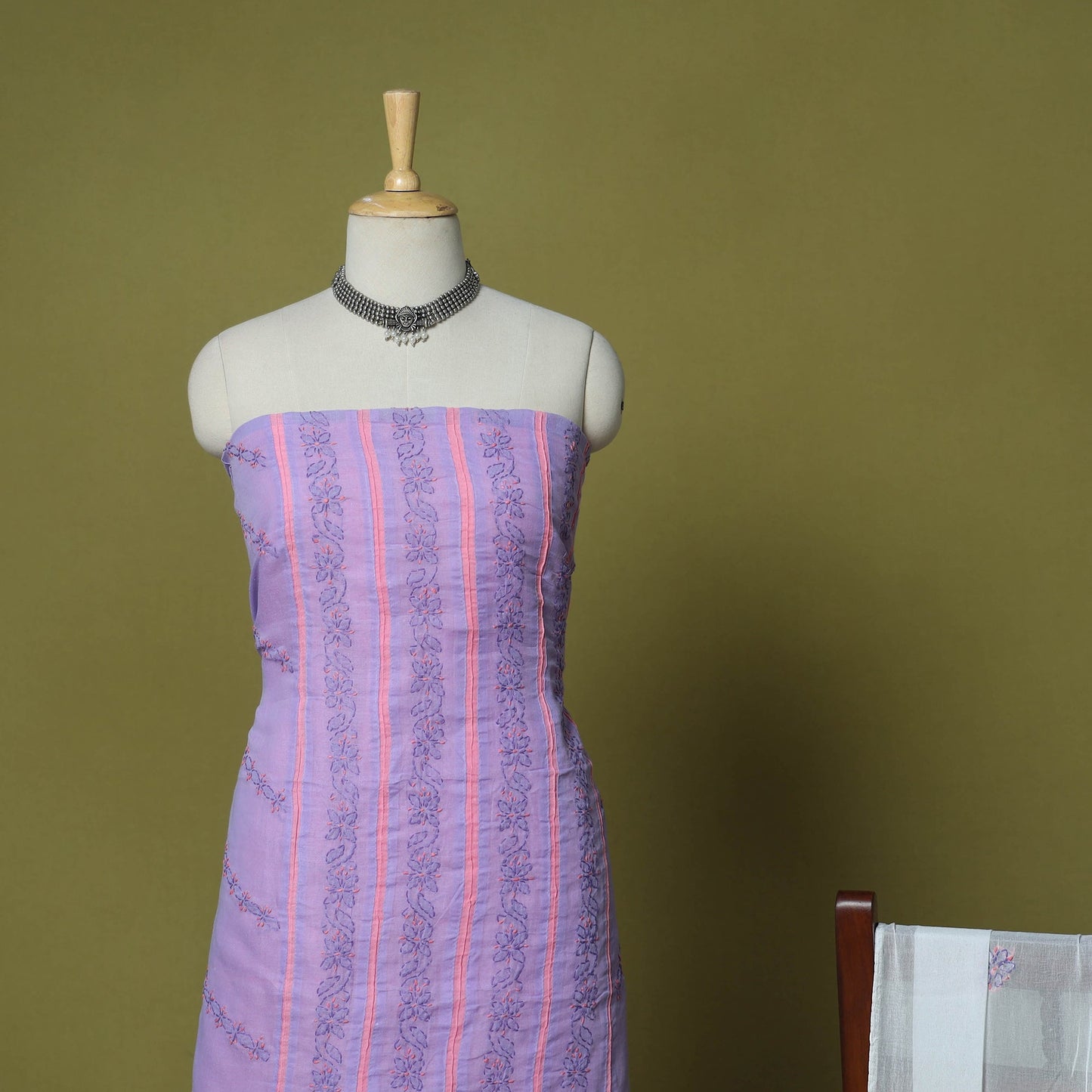 Purple - 3pc hand embroidery cotton lucknow chikankari