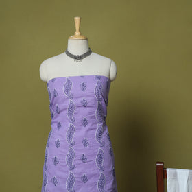 Purple - 3pc hand embroidery cotton lucknow chikankari