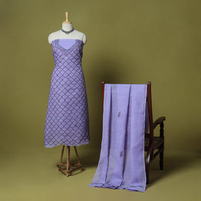 Purple - 3pc hand embroidery cotton lucknow chikankari