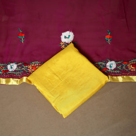 Purple - 3pc hand embroidery georgette unstitched phulkari