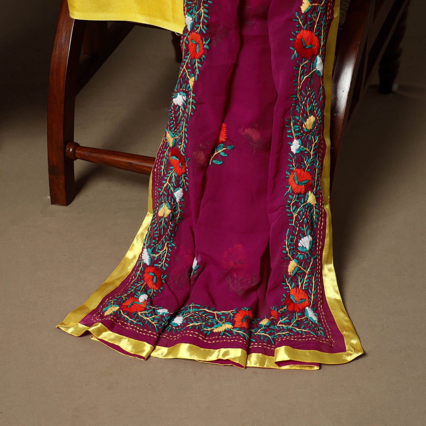 Purple - 3pc hand embroidery georgette unstitched phulkari