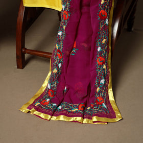 Purple - 3pc hand embroidery georgette unstitched phulkari