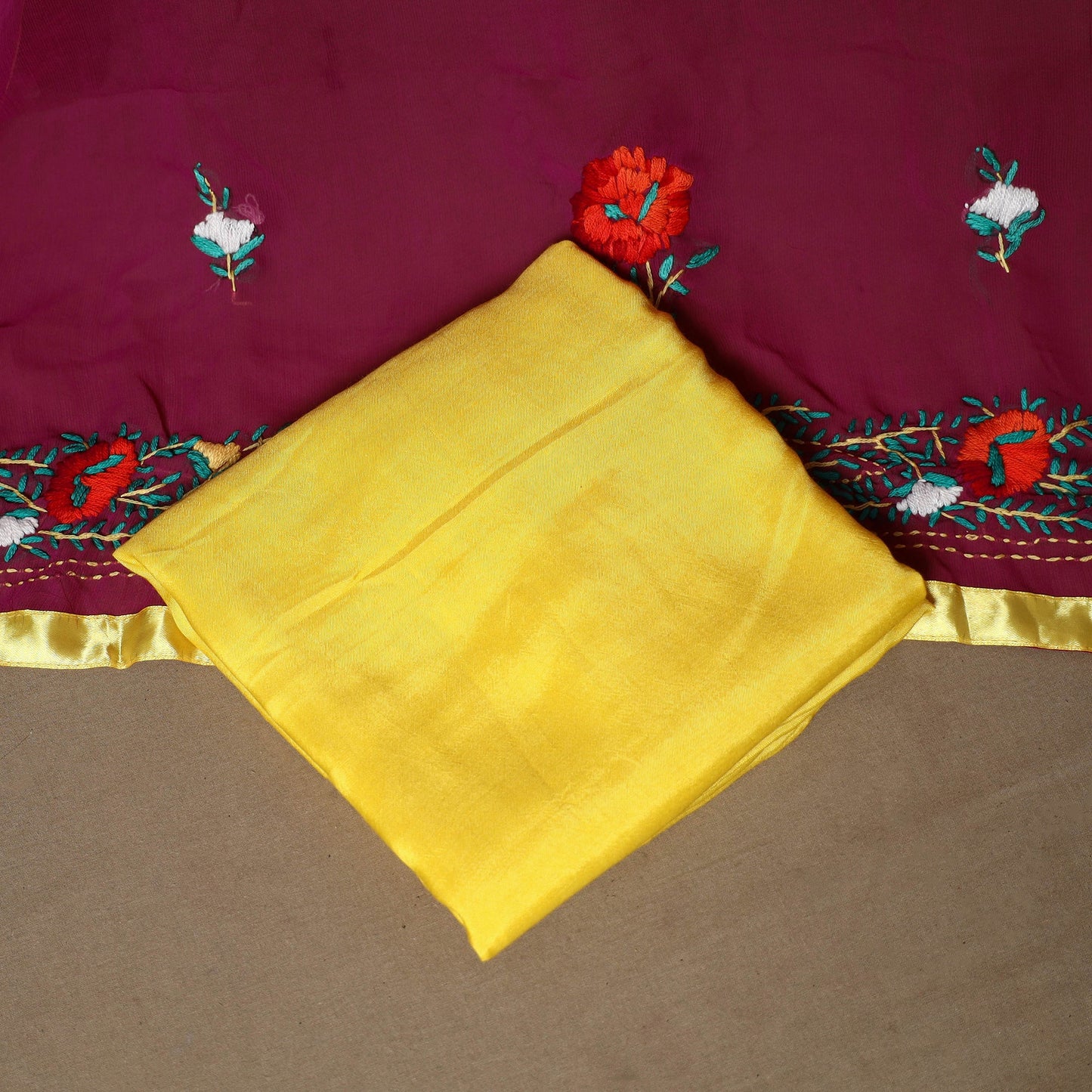 Purple - 3pc hand embroidery georgette unstitched phulkari