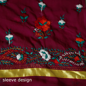 Purple - 3pc hand embroidery georgette unstitched phulkari