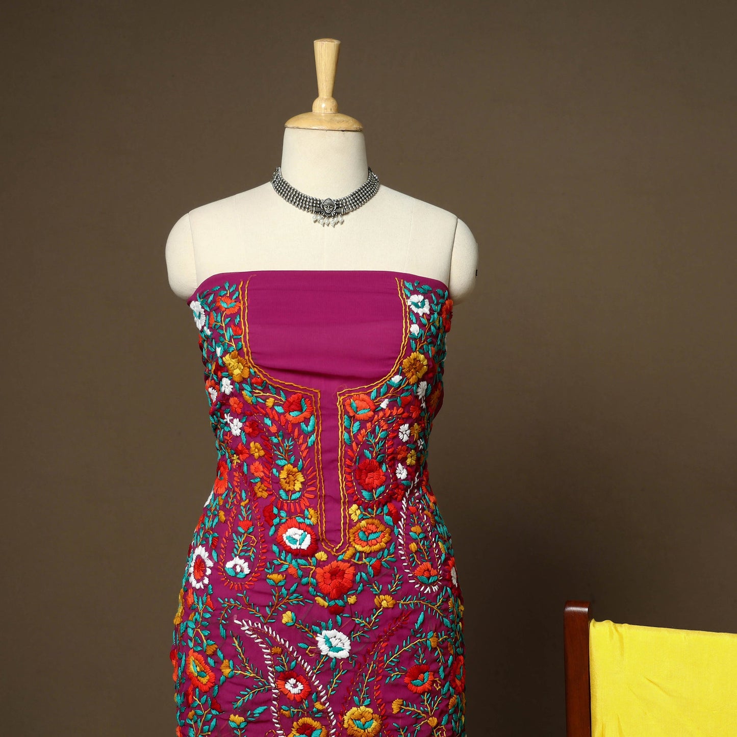 Purple - 3pc hand embroidery georgette unstitched phulkari