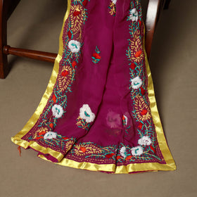 Purple - 3pc hand embroidery georgette unstitched phulkari