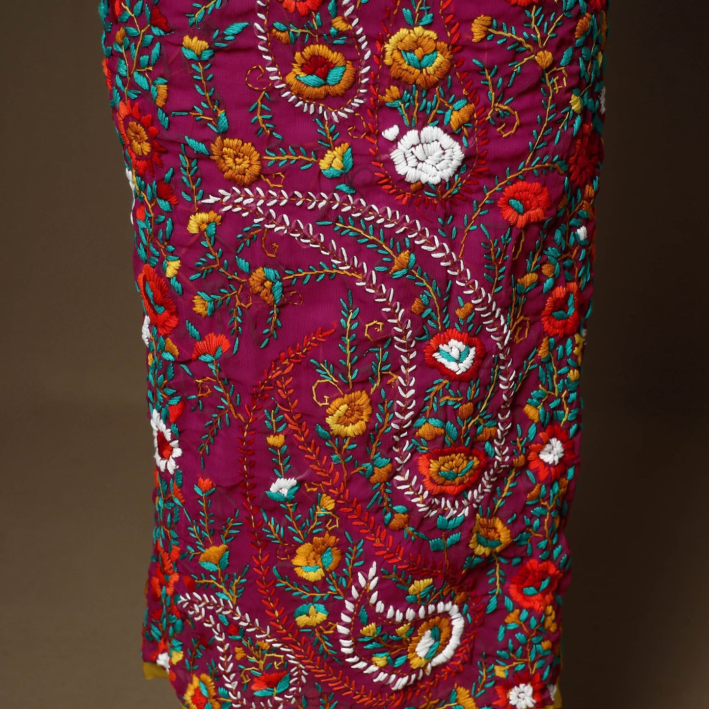 Purple - 3pc hand embroidery georgette unstitched phulkari