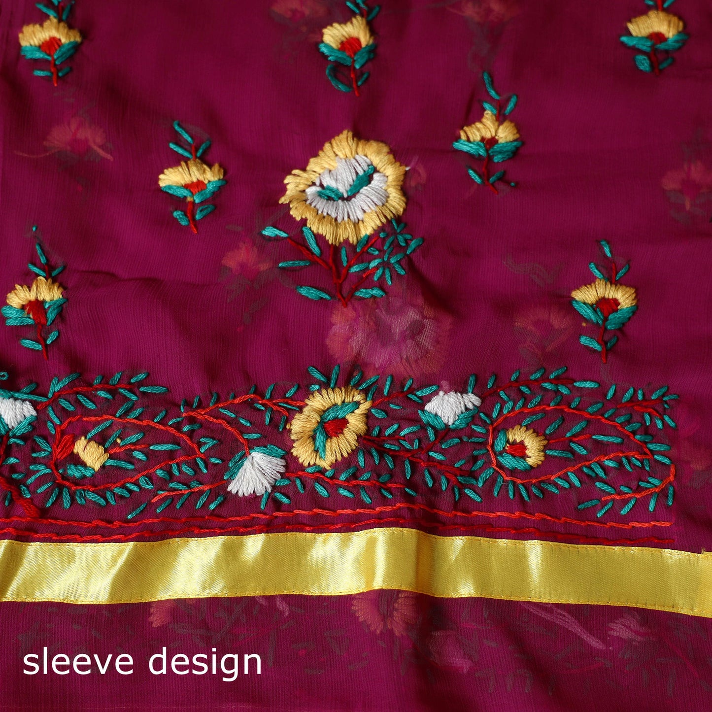 Purple - 3pc hand embroidery georgette unstitched phulkari