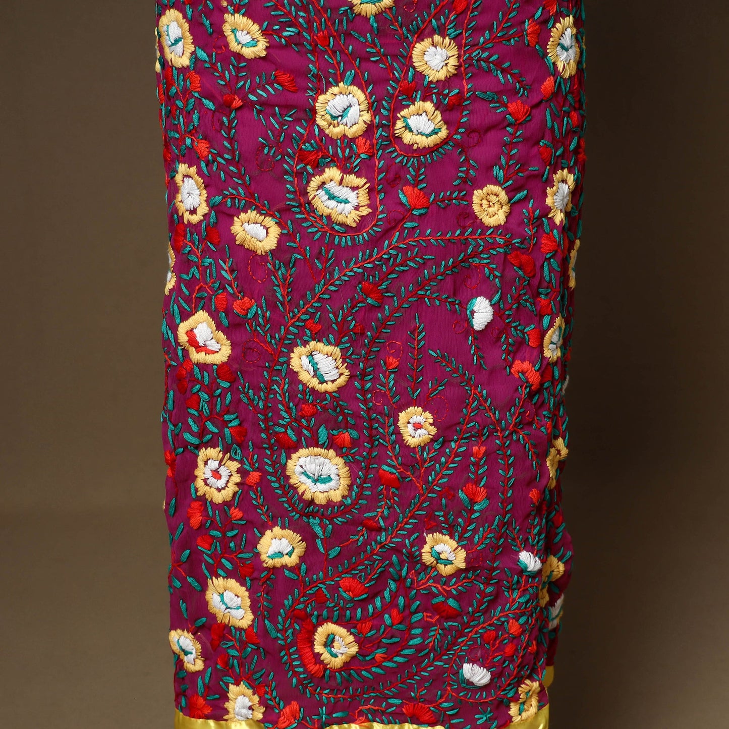 Purple - 3pc hand embroidery georgette unstitched phulkari