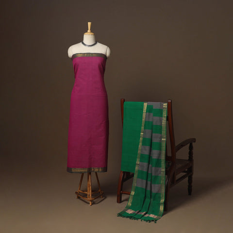 Purple - 3pc handloom cotton unstitched mangalagiri dress