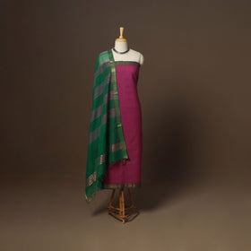 Purple - 3pc handloom cotton unstitched mangalagiri dress