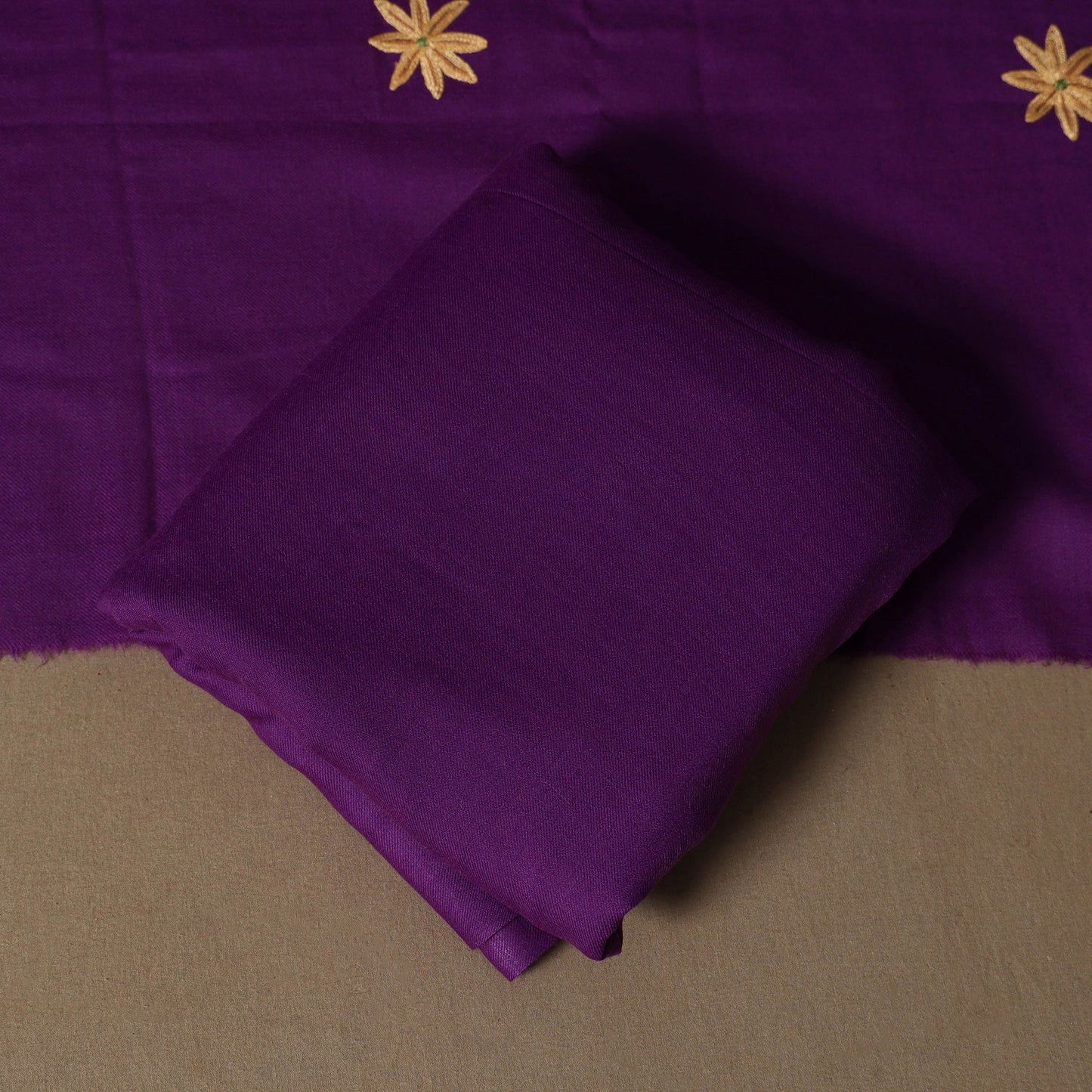 Purple - 3pc kashmiri merino wool unstitched sozni hand