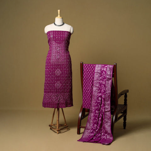 3pc kutch tie-dye satin cotton unstitched aari khatli work