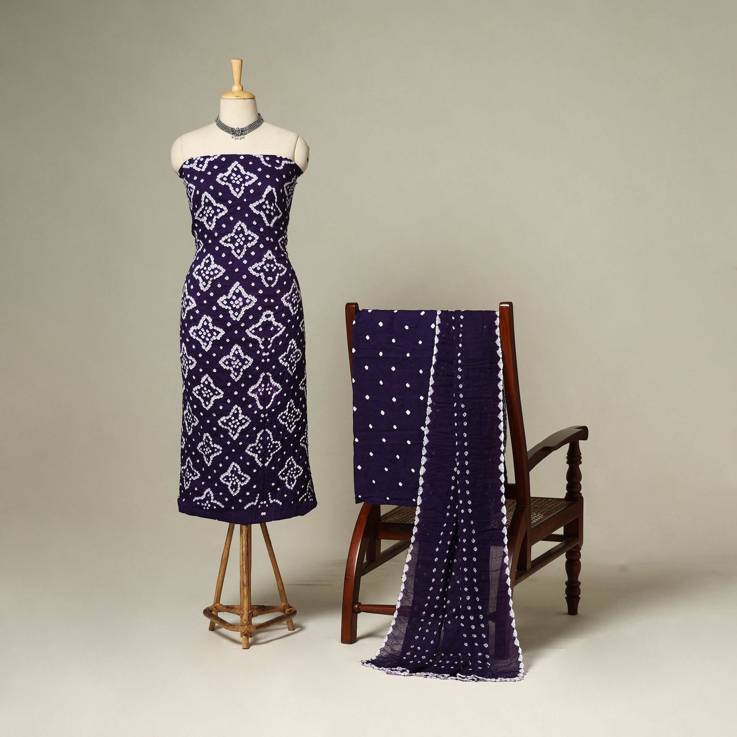 Purple - 3pc kutch tie-dye satin cotton unstitched bandhani