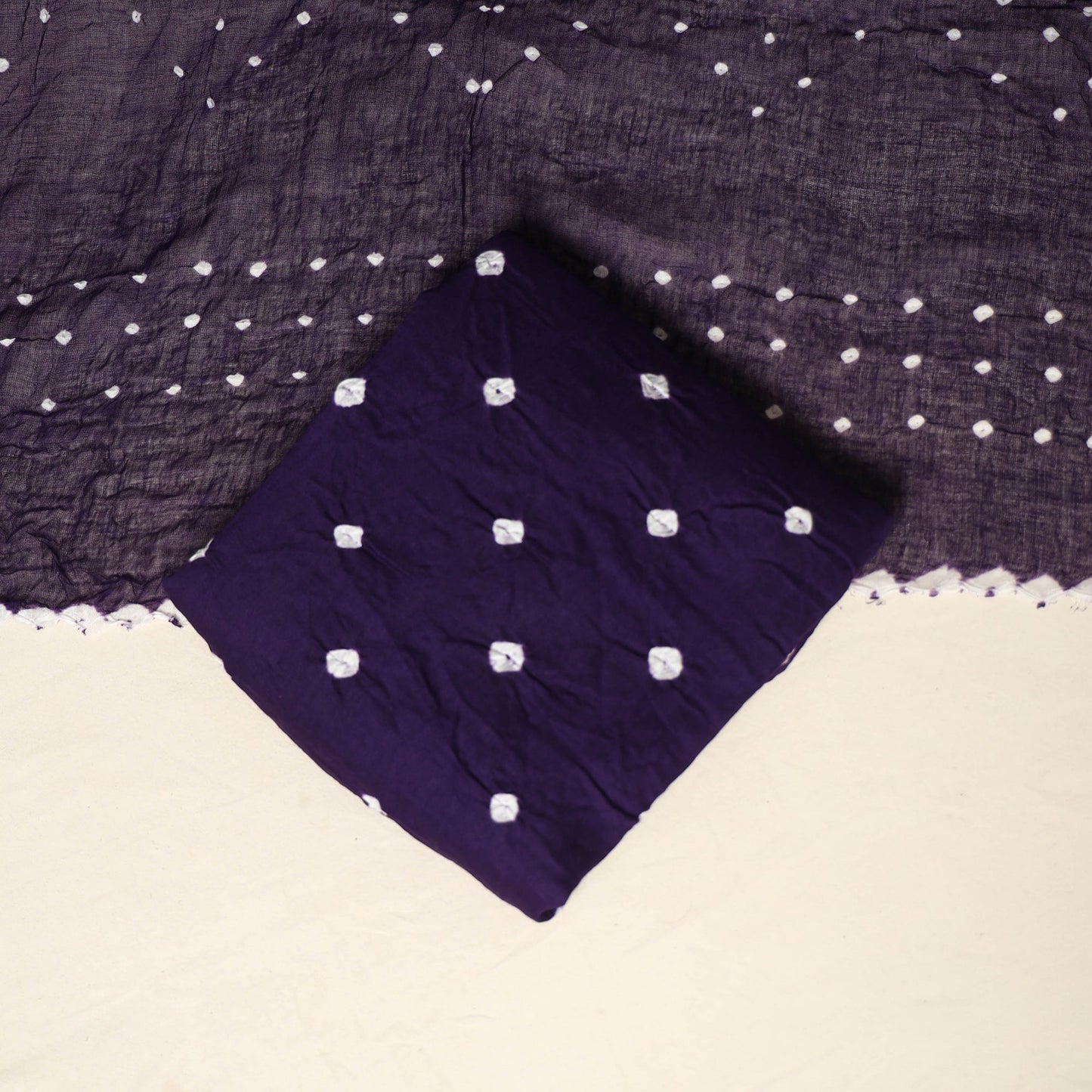 Purple - 3pc kutch tie-dye satin cotton unstitched bandhani