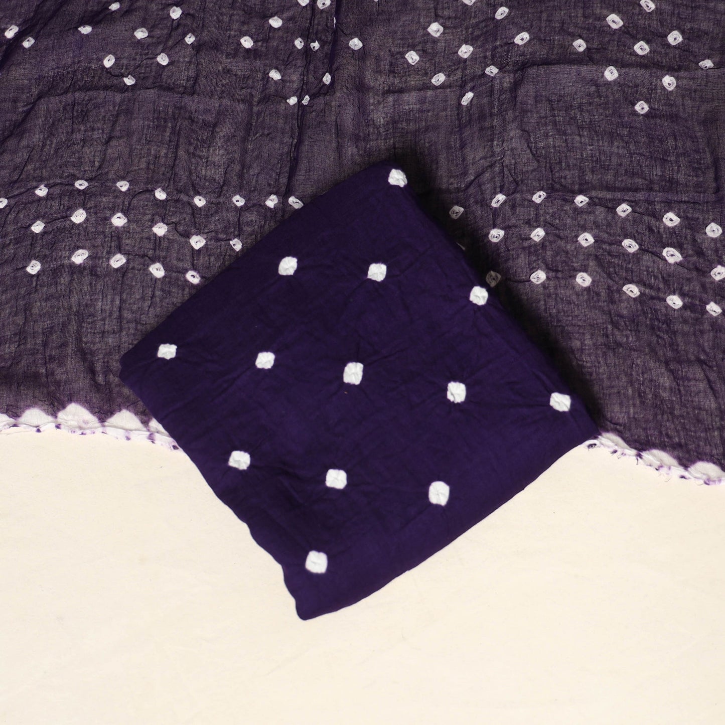 Purple - 3pc kutch tie-dye satin cotton unstitched bandhani