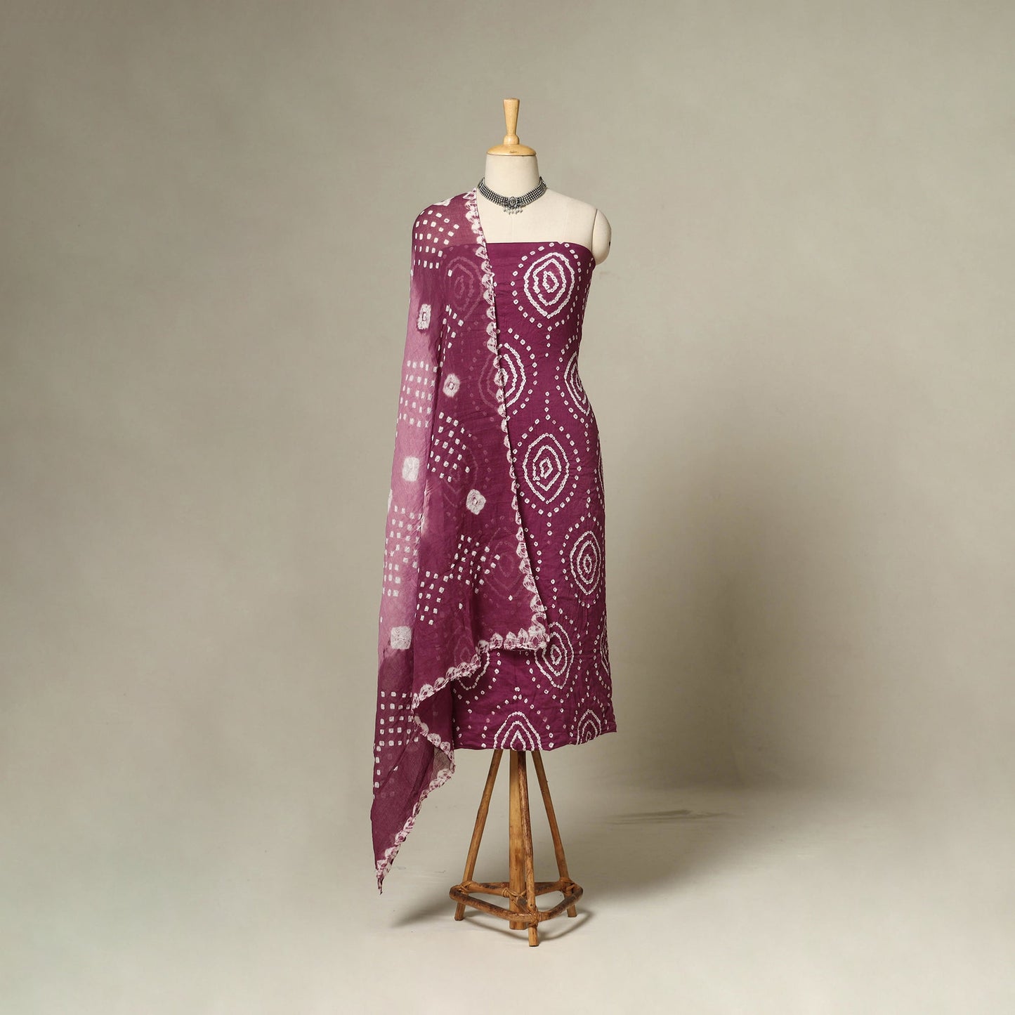 Purple - 3pc kutch tie-dye satin cotton unstitched bandhani