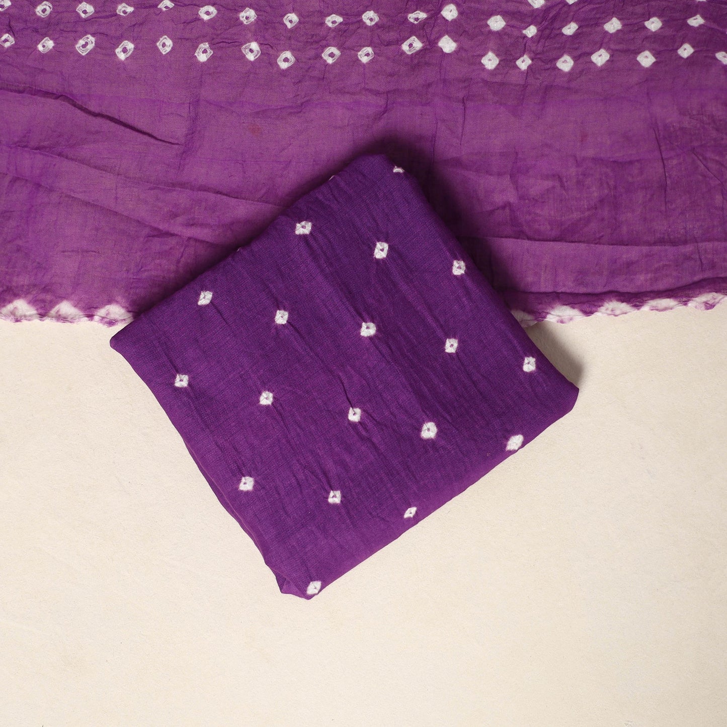 Purple - 3pc kutch tie-dye satin cotton unstitched bandhani