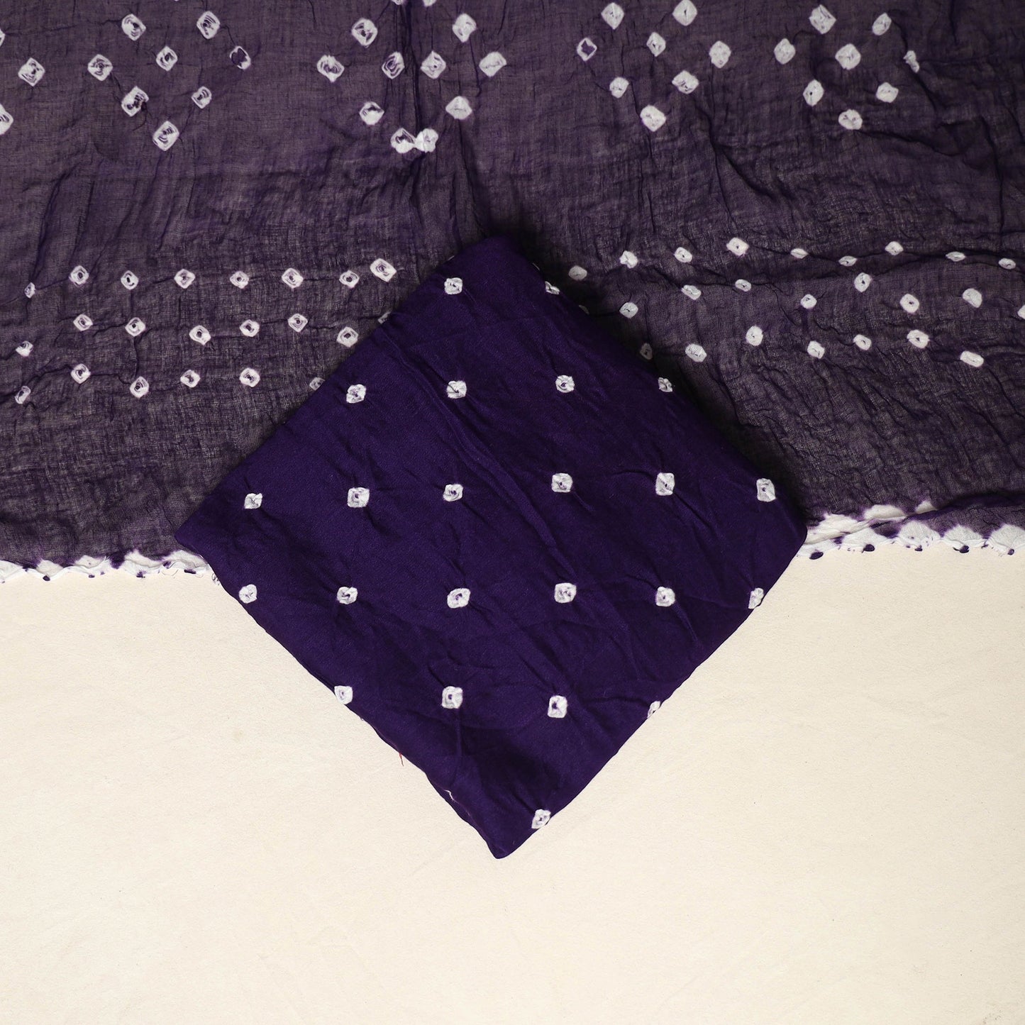 Purple - 3pc kutch tie-dye satin cotton unstitched bandhani