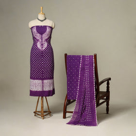 Purple - 3pc kutch tie-dye satin cotton unstitched bandhani