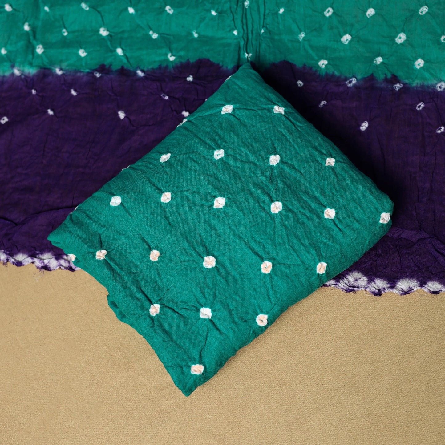 3pc kutch tie-dye satin cotton unstitched bandhani dress