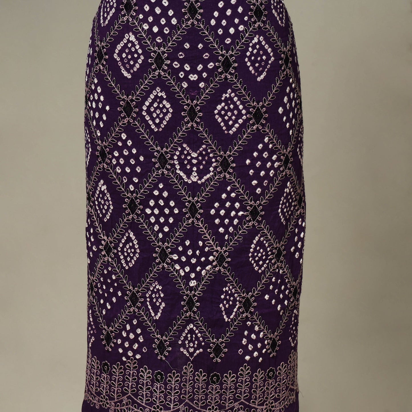 Purple - 3pc kutch tie-dye satin cotton unstitched bandhani