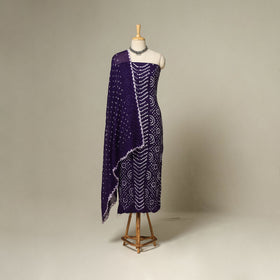 Purple - 3pc kutch tie-dye satin cotton unstitched bandhani