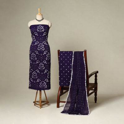 Purple - 3pc kutch tie-dye satin cotton unstitched bandhani