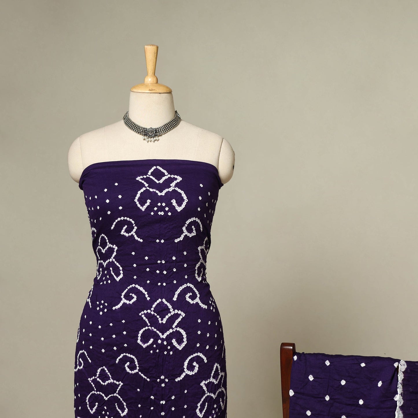 Purple - 3pc kutch tie-dye satin cotton unstitched bandhani