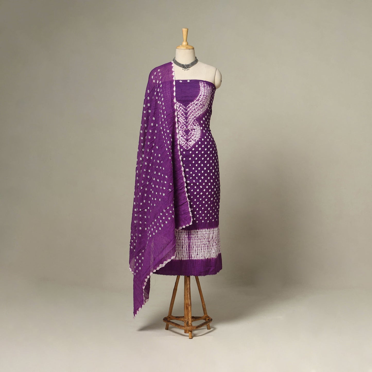 Purple - 3pc kutch tie-dye satin cotton unstitched bandhani
