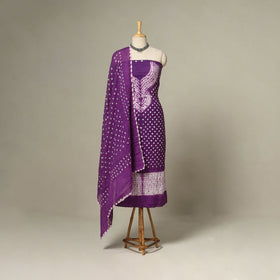 Purple - 3pc kutch tie-dye satin cotton unstitched bandhani