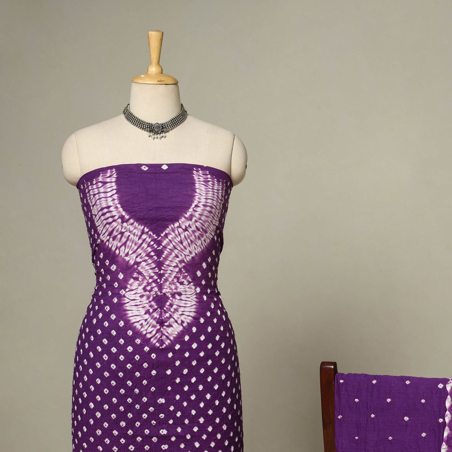 Purple - 3pc kutch tie-dye satin cotton unstitched bandhani