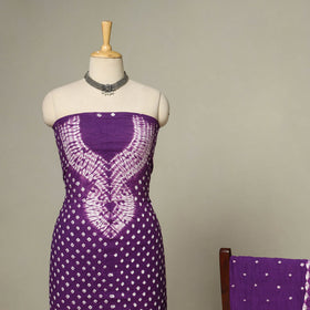 Purple - 3pc kutch tie-dye satin cotton unstitched bandhani