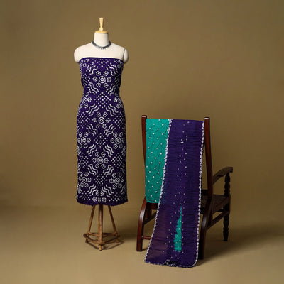 3pc kutch tie-dye satin cotton unstitched bandhani dress