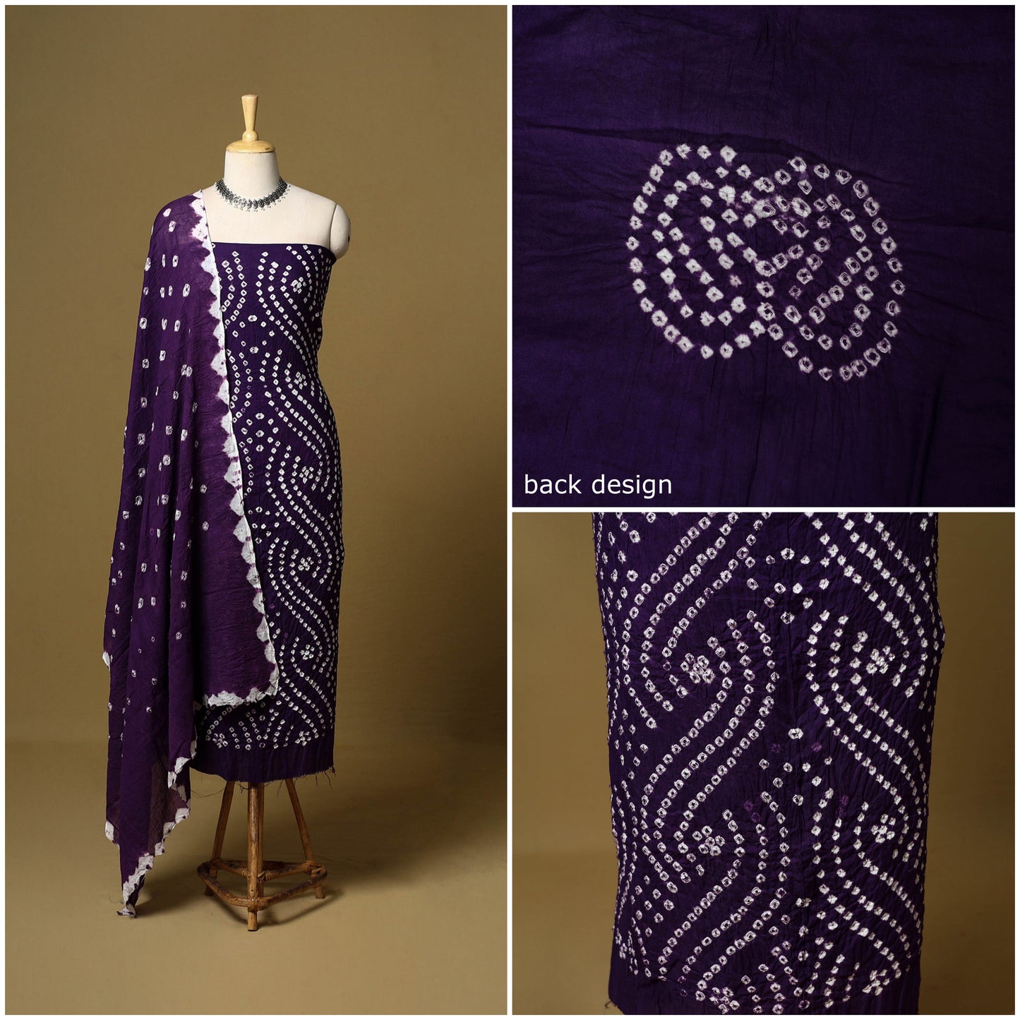 3pc kutch tie-dye satin cotton unstitched bandhani dress