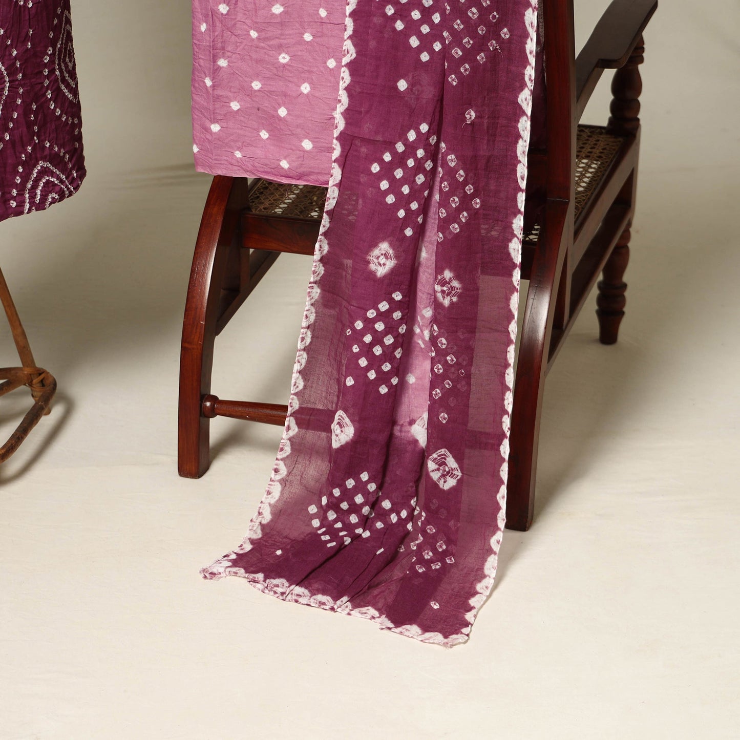 Purple - 3pc kutch tie-dye satin cotton unstitched bandhani