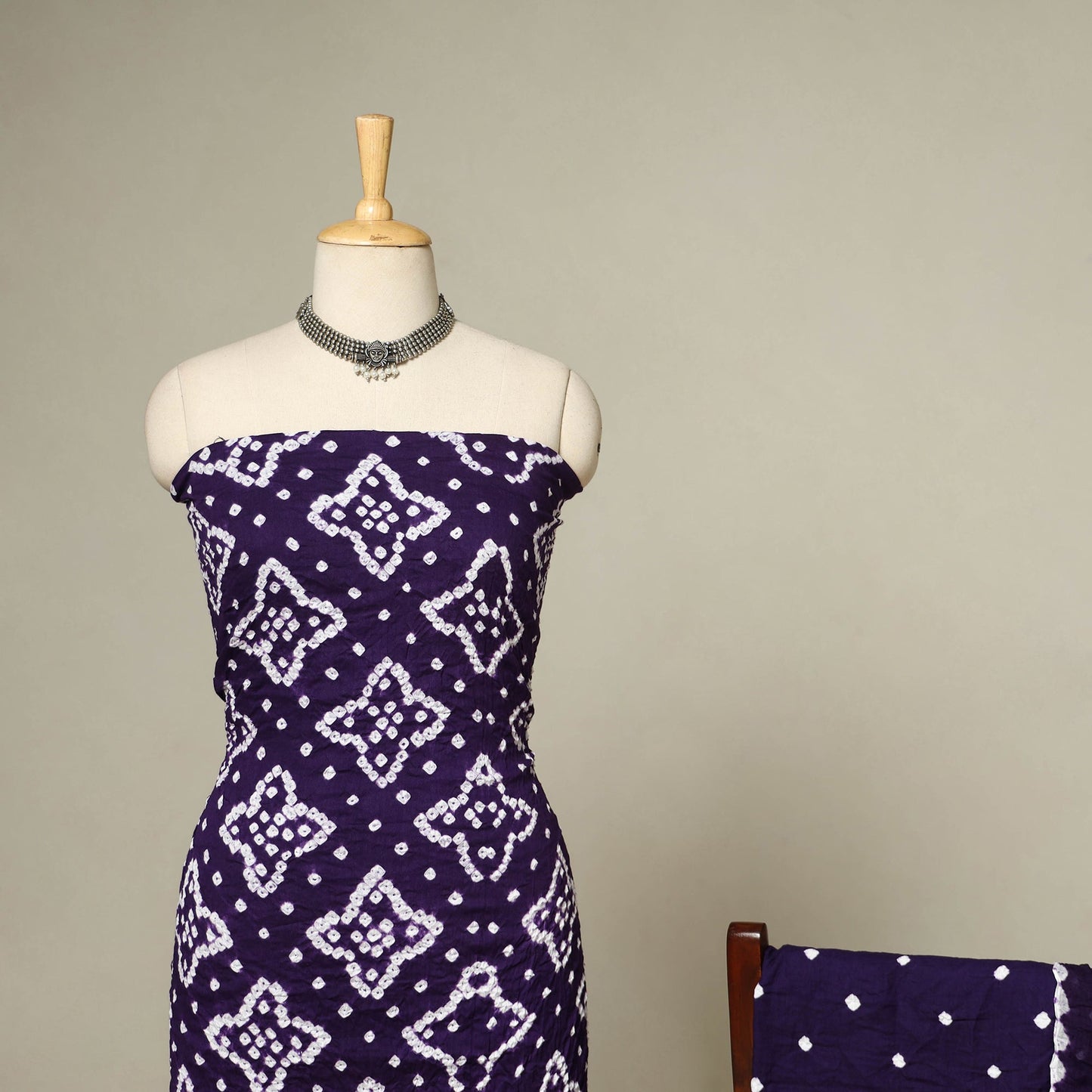 Purple - 3pc kutch tie-dye satin cotton unstitched bandhani