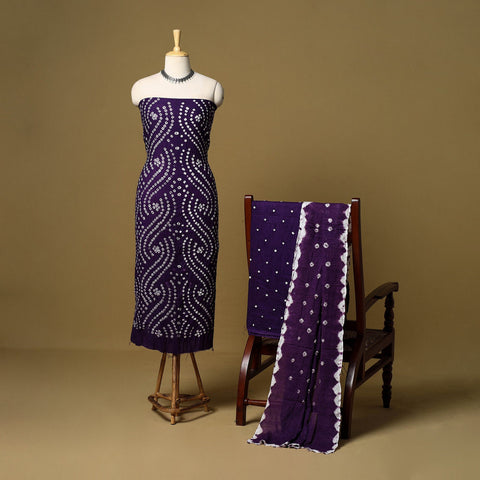 3pc kutch tie-dye satin cotton unstitched bandhani dress