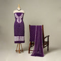 Purple - 3pc kutch tie-dye satin cotton unstitched bandhani