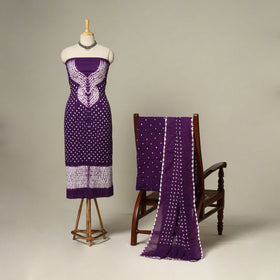 Purple - 3pc kutch tie-dye satin cotton unstitched bandhani