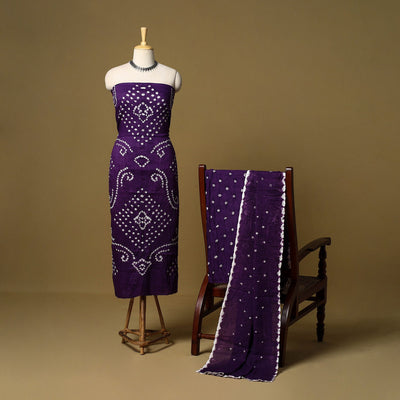 3pc kutch tie-dye satin cotton unstitched bandhani dress