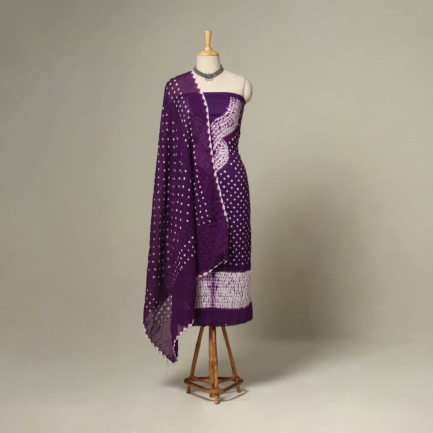 Purple - 3pc kutch tie-dye satin cotton unstitched bandhani