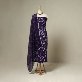 Purple - 3pc kutch tie-dye satin cotton unstitched bandhani