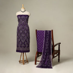 Purple - 3pc kutch tie-dye satin cotton unstitched bandhani