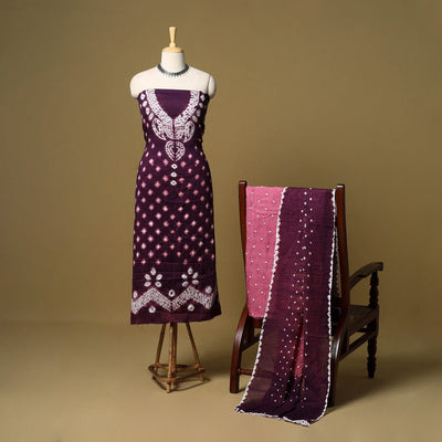 3pc kutch tie-dye satin cotton unstitched bandhani dress