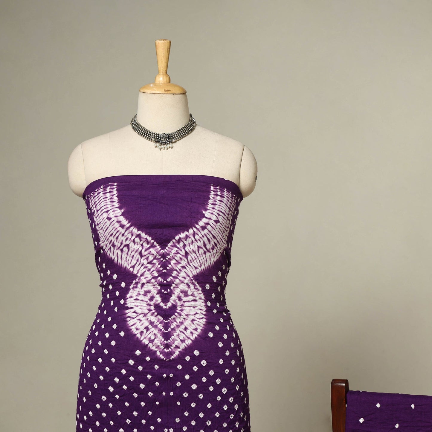 Purple - 3pc kutch tie-dye satin cotton unstitched bandhani