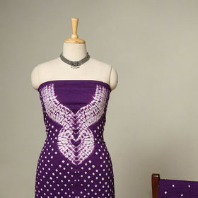 Purple - 3pc kutch tie-dye satin cotton unstitched bandhani