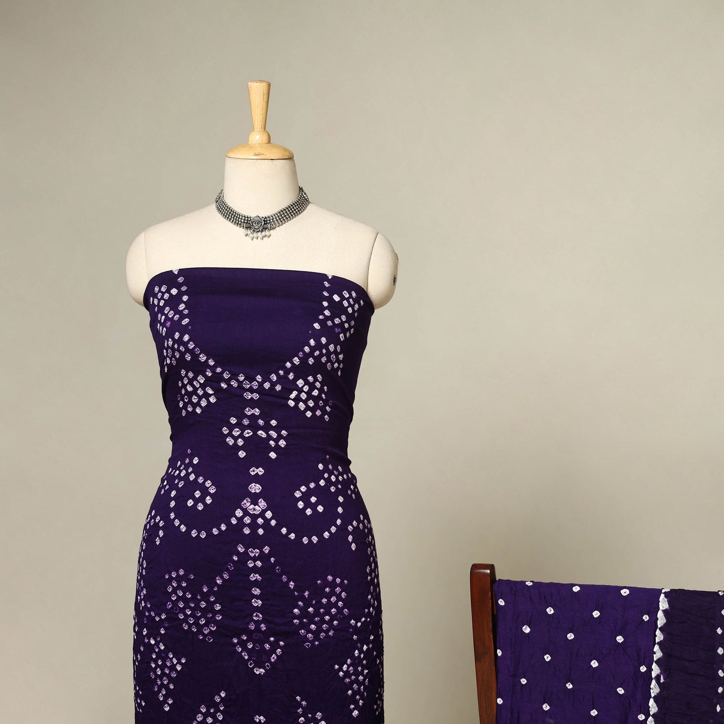 Purple - 3pc kutch tie-dye satin cotton unstitched bandhani